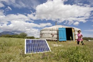 A family in Tarialan, Uvs Province, Mongolia, uses a solar panel to generate power for their ger, a traditional Mongolian tent. 28/Jul/2009. Tarialan, Mongolia. UN Photo/Eskinder Debebe. www.un.org/av/photo/